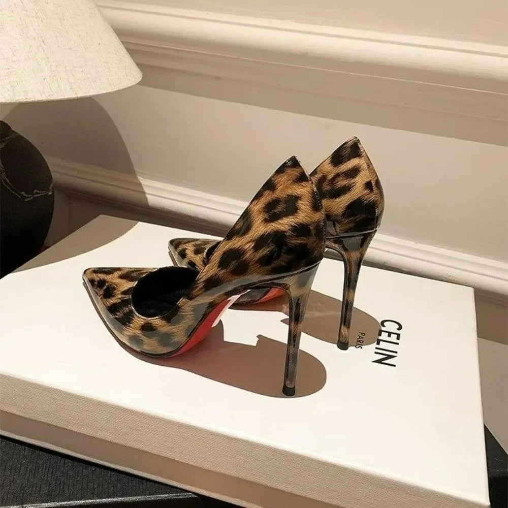 Leopard Print Red Soled Heels French Sexy Shallow Mouth Slim Internet
