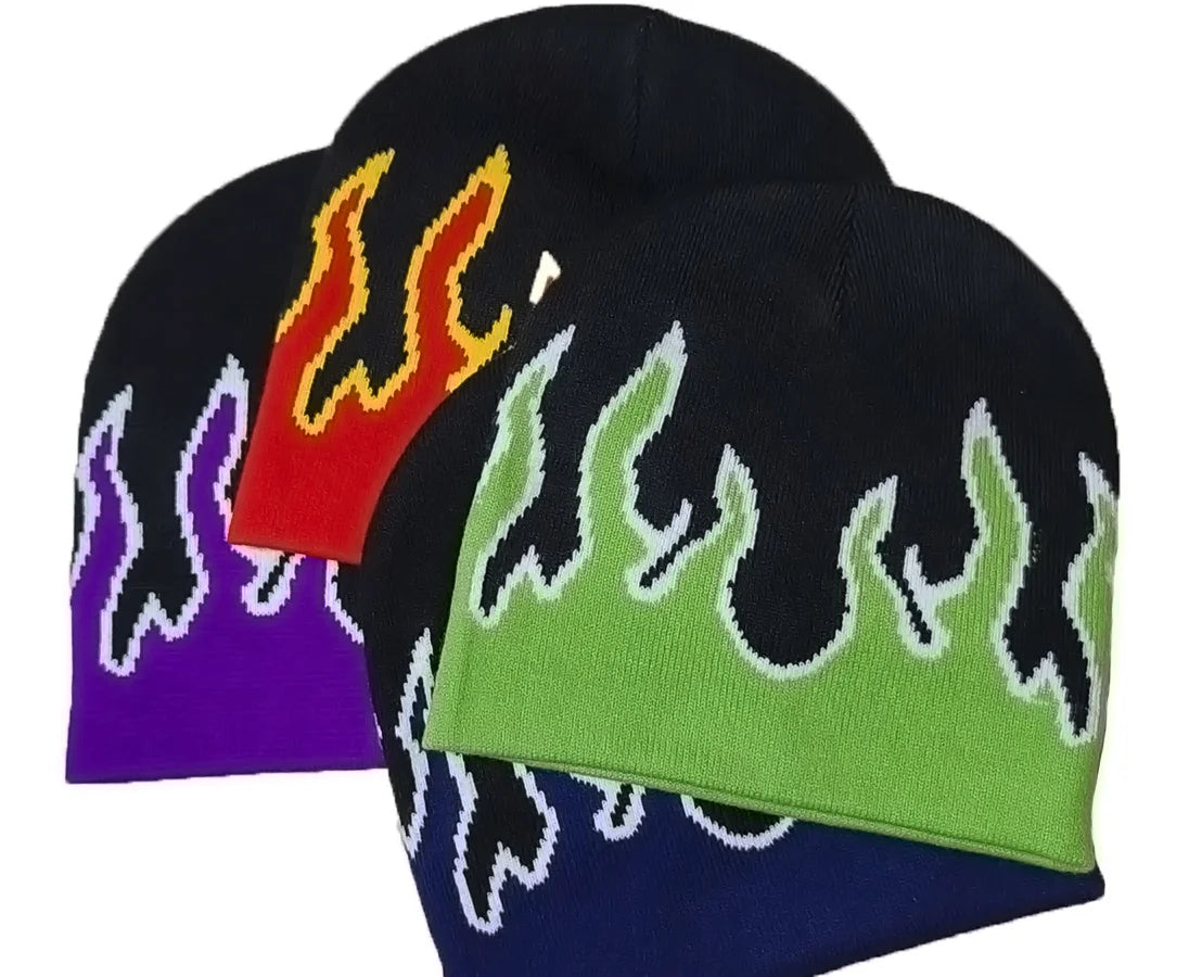 Hip-Hop Flame Jacquard Knit Beanie – Unisex Winter Hat
