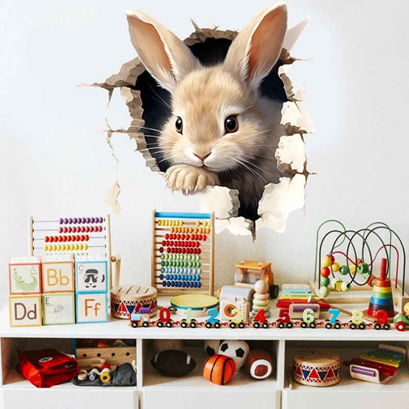 Classroom Bedroom Living Room Dining Room Kitchen Bathroom Decor Cartoon 3D Rabbit Wall Stickers Self-adhesive Stickers School Zpaxo Default Title