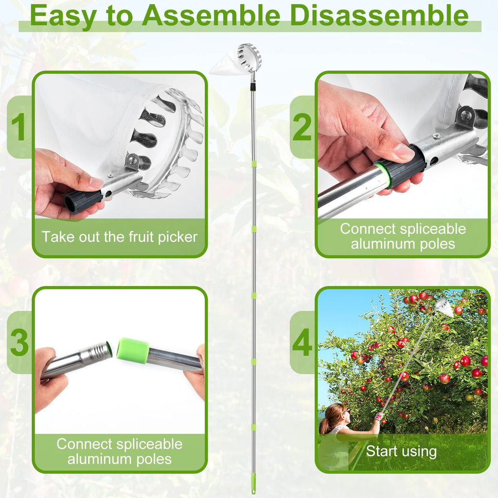 3.2M Fruit Picker Tool Metal Gardening Orchard Picking Tool with Storage Bag Fruit Catcher for Cherry Berry Orange Lemon Pear Zpaxo