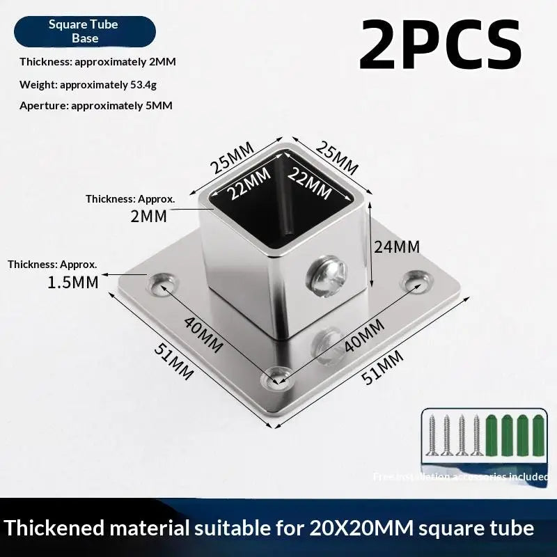 1 2 Sets Flange Base Stainless Steel Square Tube Connector Outer Dia Zpaxo 20MM 2PCS