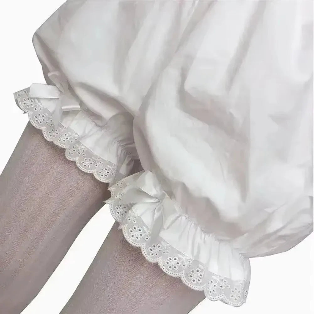 New Imitation Silk Women Lace Short Panties Ruffle Satin Knickers Anti Exposure Safety Pants Lolita Shorts Dress Pettipant Zpaxo