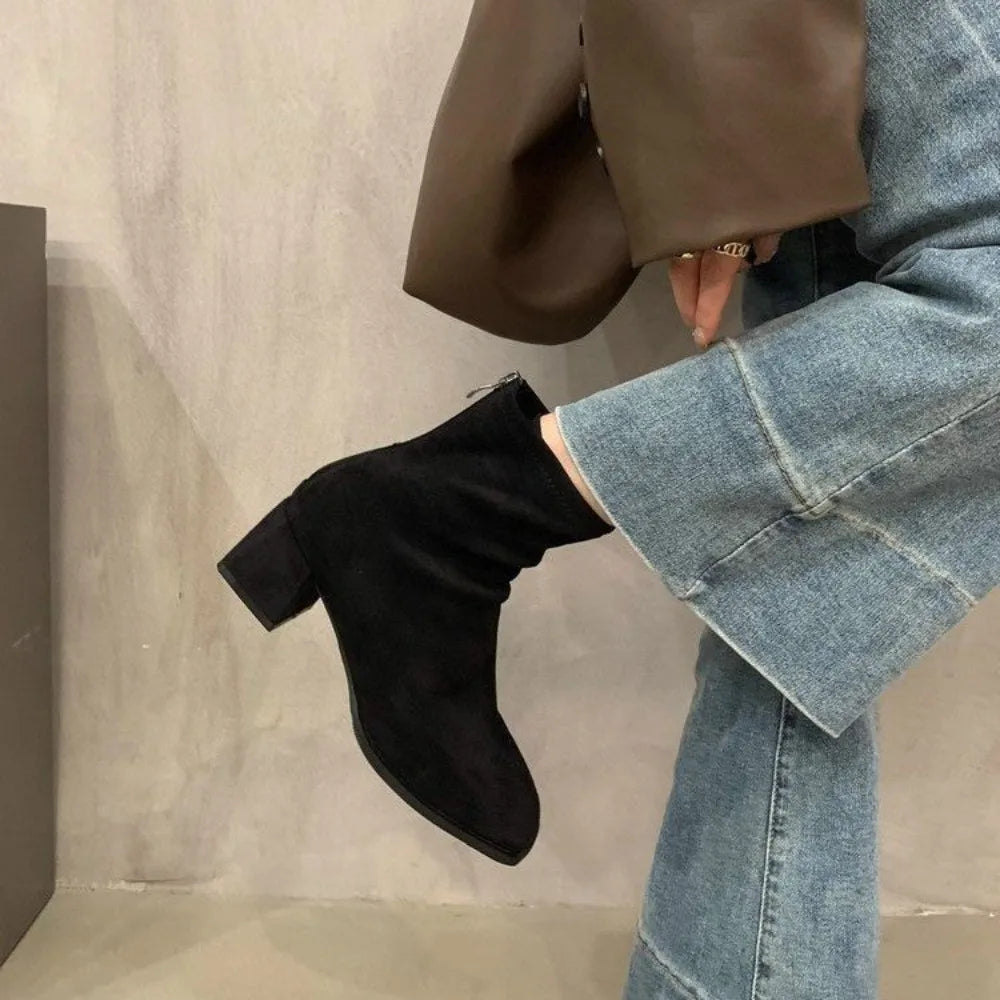 Autumn Winter Fleeces Women Sock Ankle Boots Fashion Square Heel
