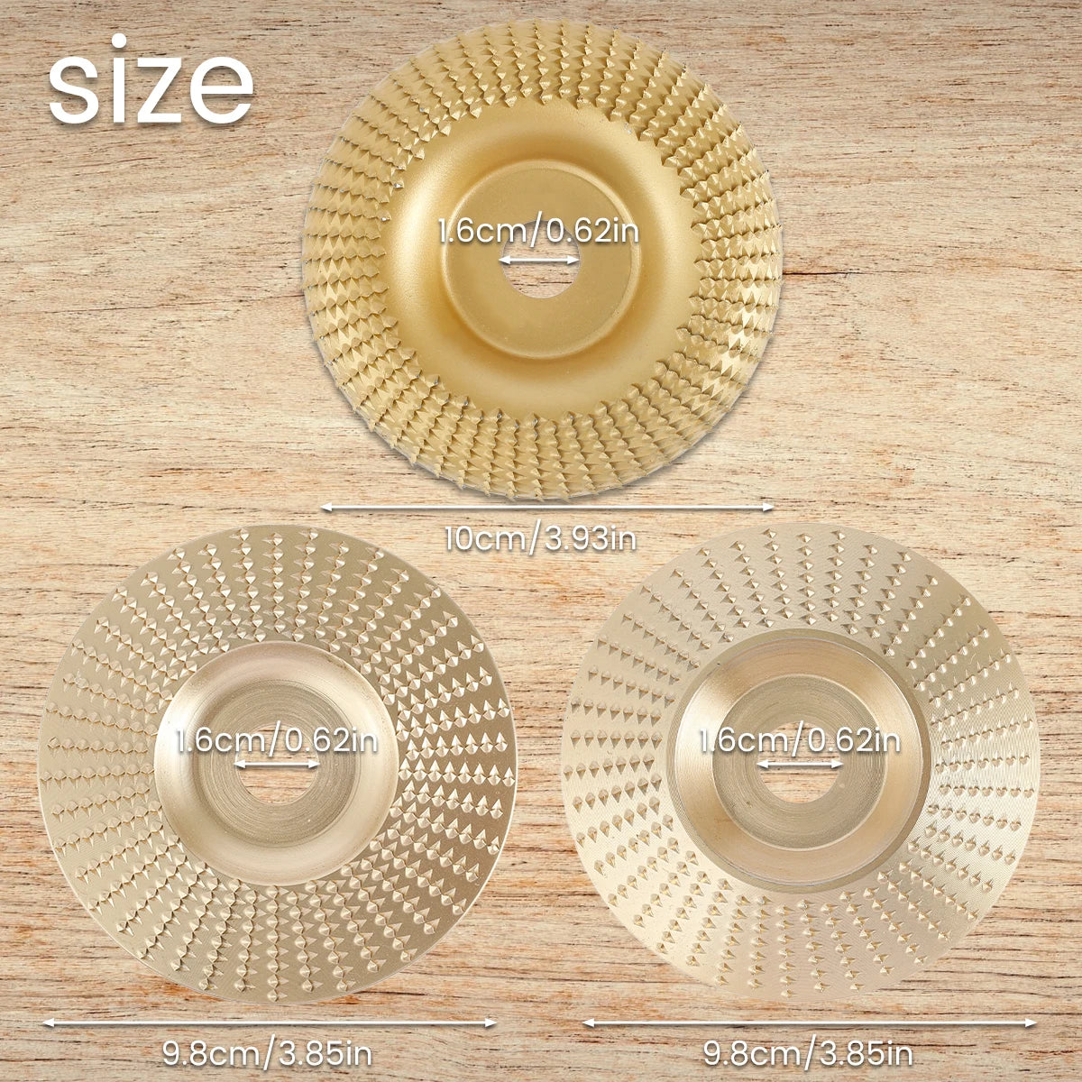 1/3/9Pcs Wood Carving Disc Set Bushing 100mm 95mm Angle Grinder Wood Grinding Wheel Burr Rasp Polishing Rotary Tool Accessories Zpaxo Gold 3pcs