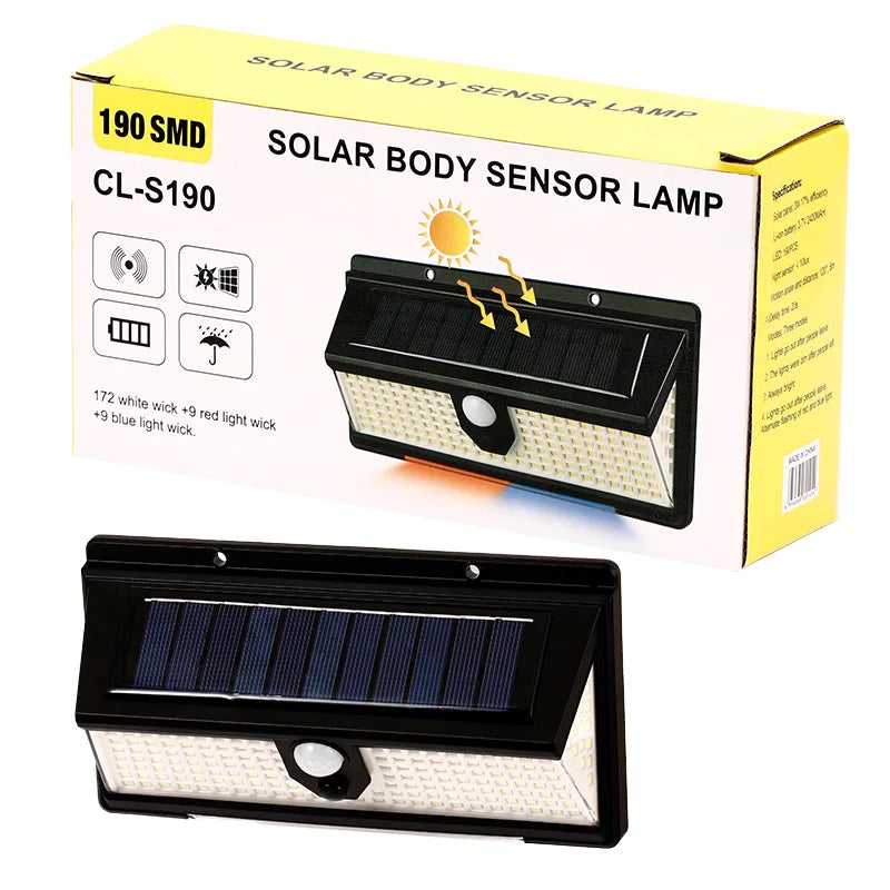 Outdoor Solar Lamp with Motion Detector 4 Modes Waterproof 190Led Solar Light for Courtyard Zpaxo