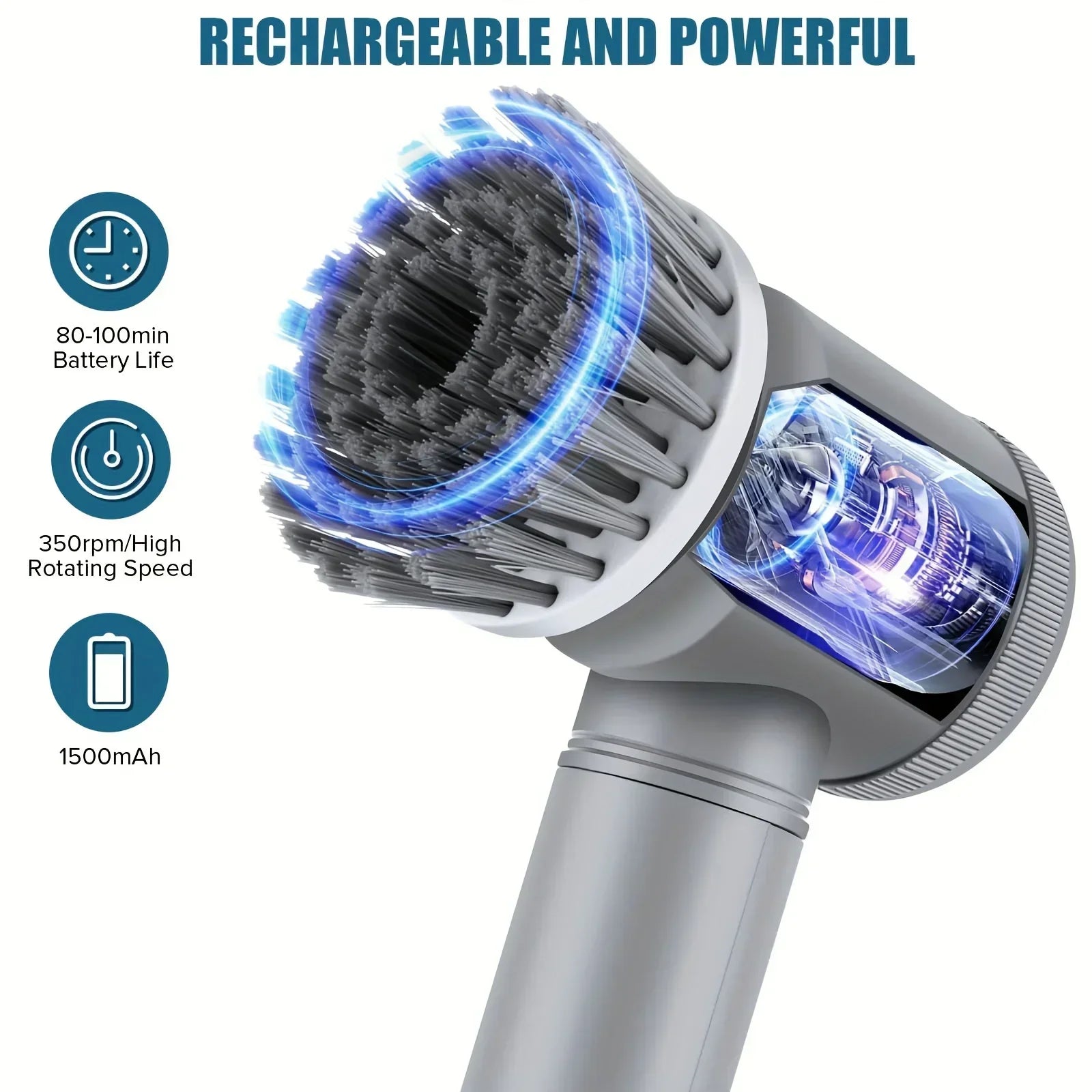 Electric Spin Scrubber Cordless 6 Replaceable Brush Heads Cleaning