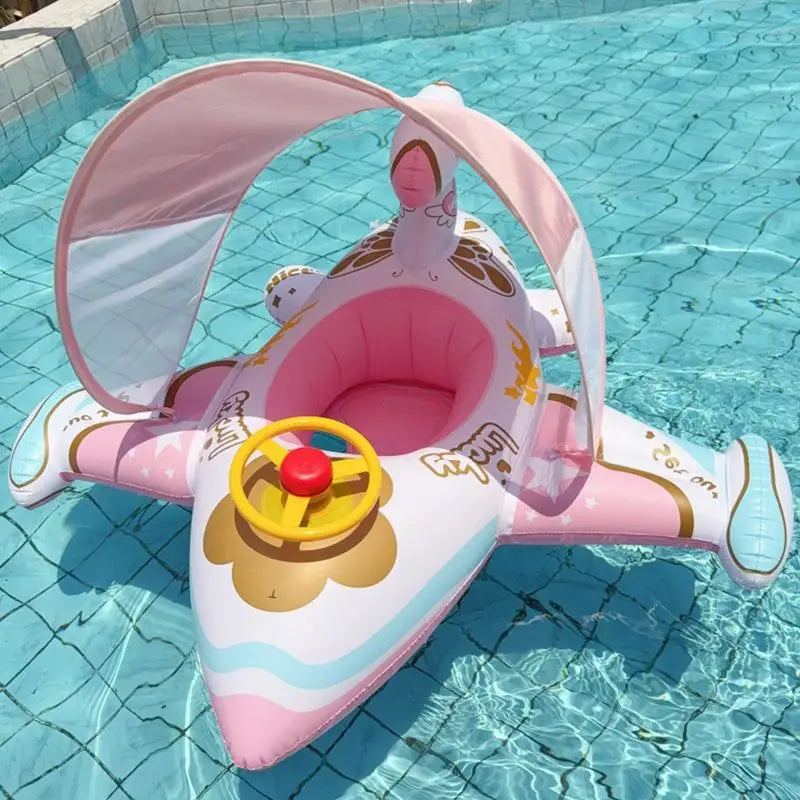 Airplane Float For Baby Airplane Raft Pool Toys With Sunshade Ergonomic Comfortable Swimming Ring Lounger For Family Enjoying Zpaxo