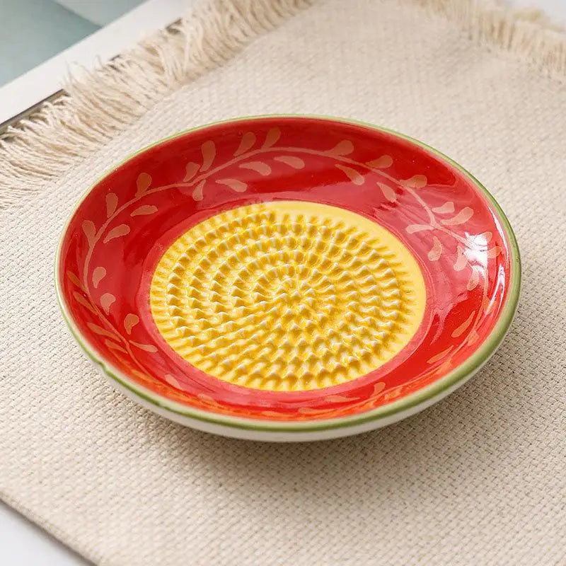 2-in-1 Ceramic Ginger Grater Round Plate Garlic Vegetable Fruit Zpaxo A6