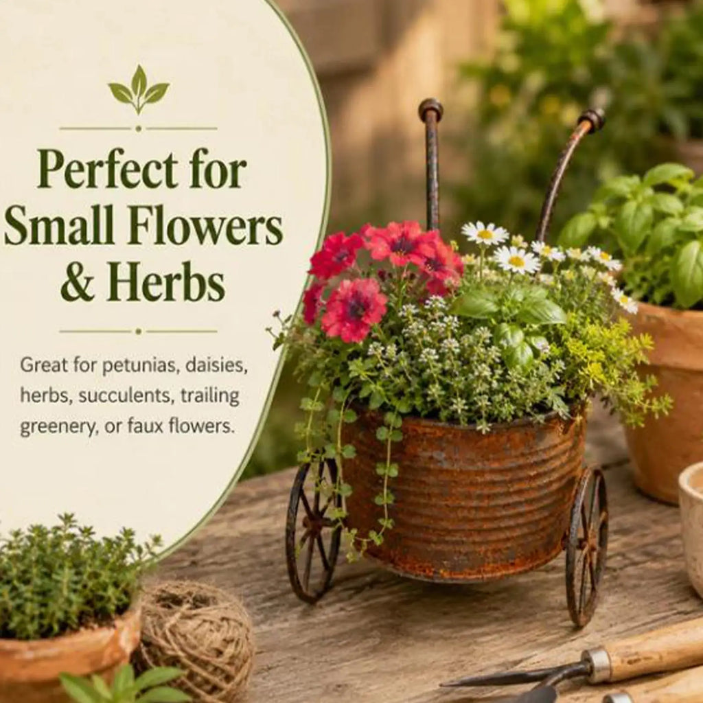 Garden Planters Metal Cart Flower Pot Succulents Yard Backyard Patio Zpaxo