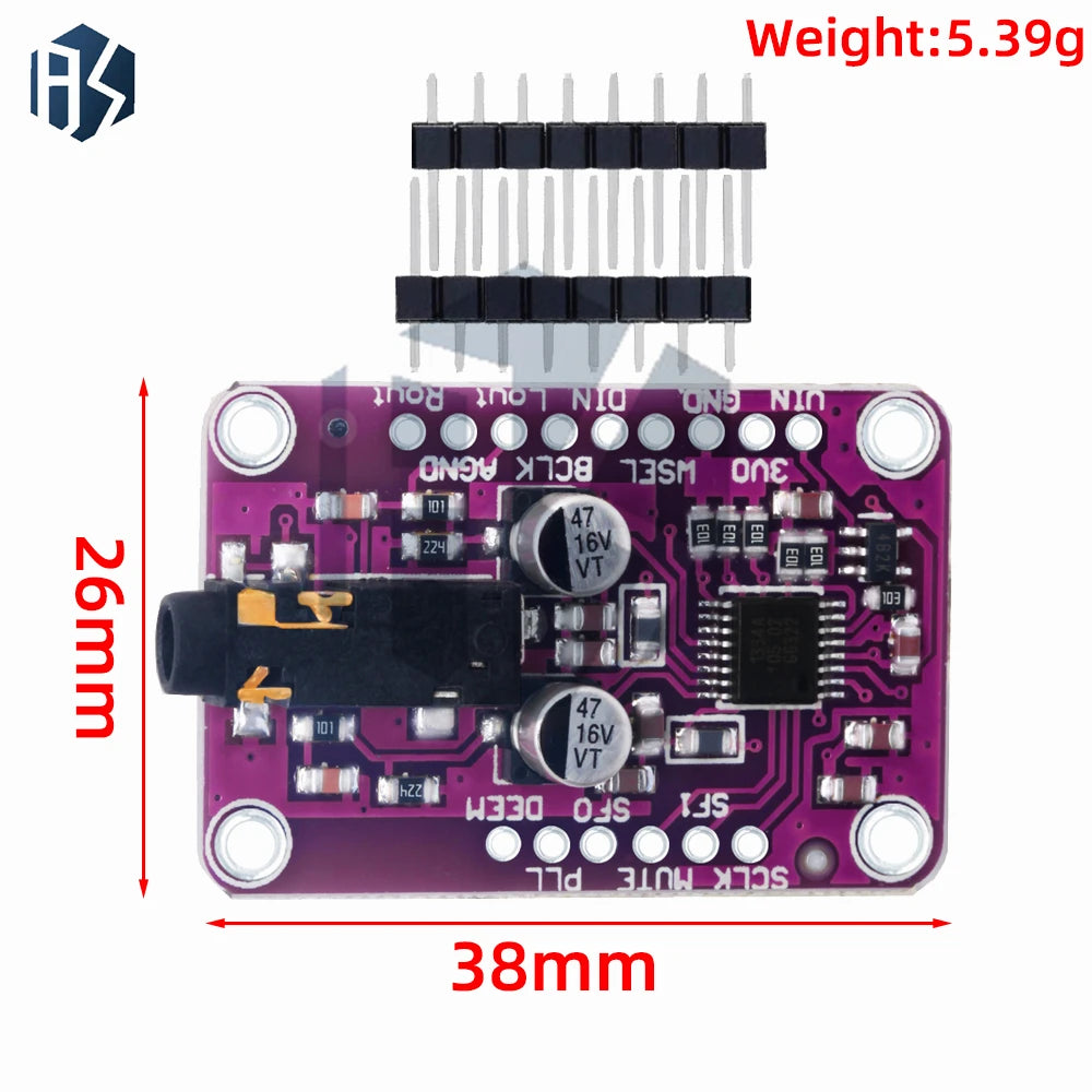 DA1334A I2S Stereo Audio DAC Decoder Module, 3.3V-5V Wide Voltage Compatible with for Arduino Zpaxo