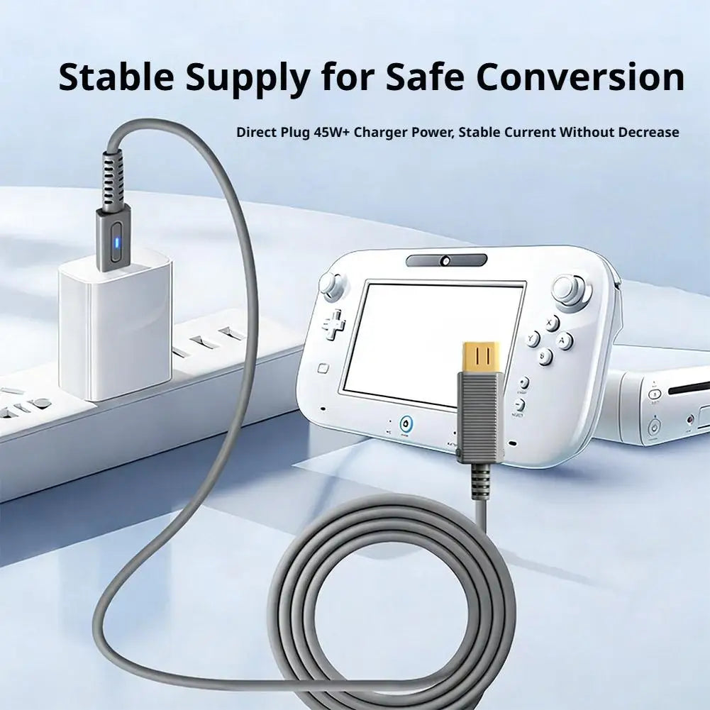 USB-C 45W PD Power Cable for Nintendo Wii U – 1.8m Cord Gaming Power Cable Zpaxo