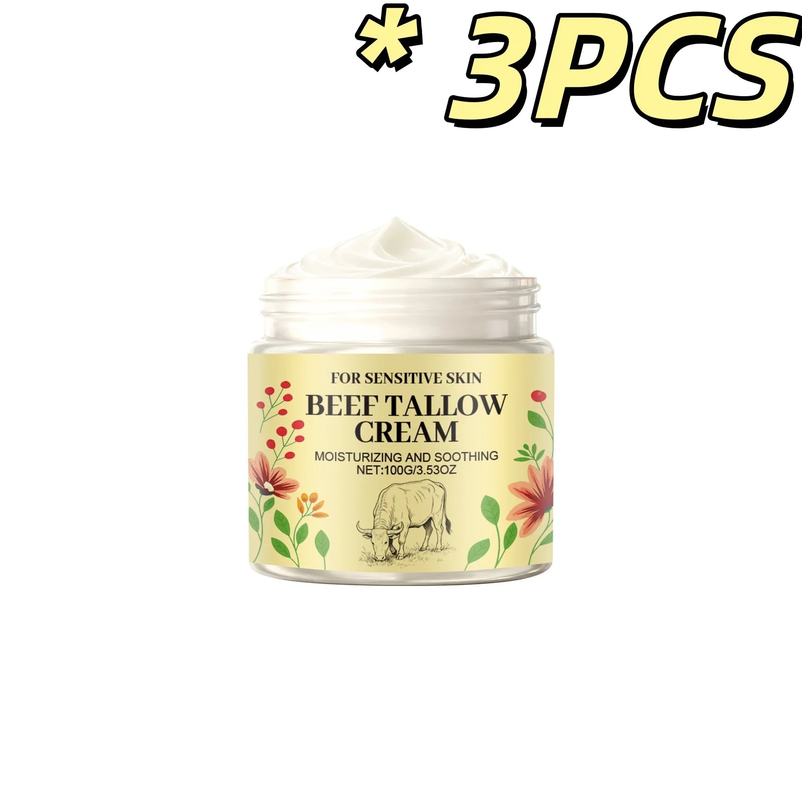 Beef Tallow Body Cream – Deep Moisturizer for Dry Skin 100g Body Moisturizing Cream Zpaxo 100g X 3PCS