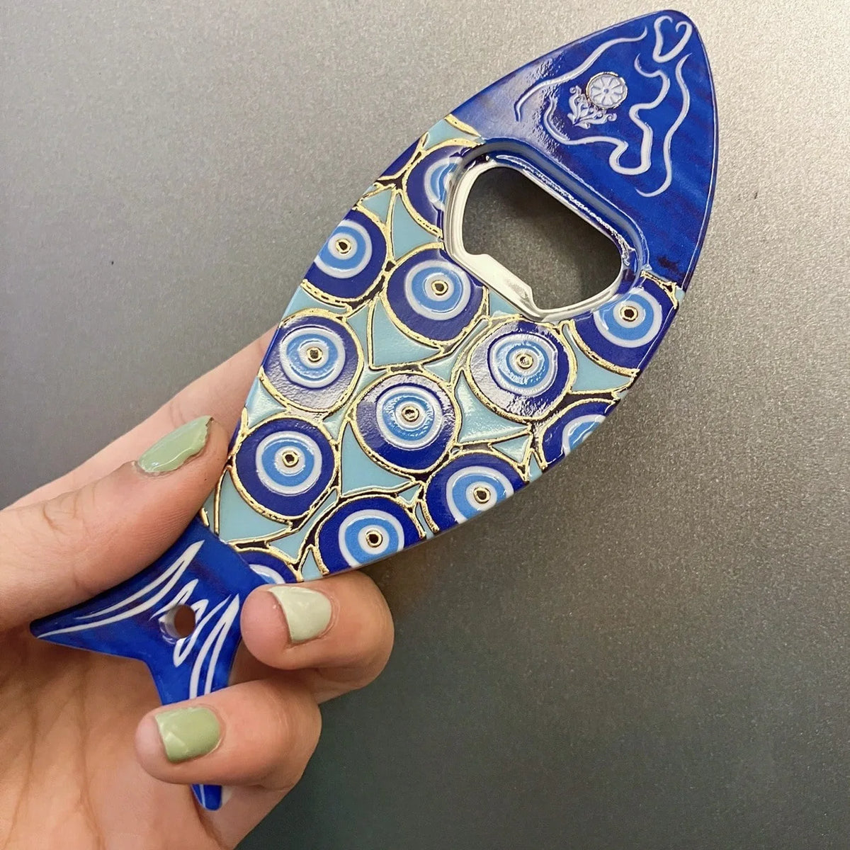 1 Fish Fridge Magnet Bottle Opener Hand Made Acrylic Art Blue Pattern Zpaxo A