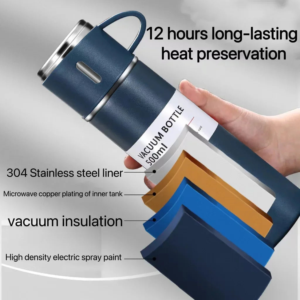 500ML Stainless Steel Vacuum Flask Gift Set Office Business Style Thermos Bottle Outdoor Hot Water Thermal Insulation Couple Cup Zpaxo