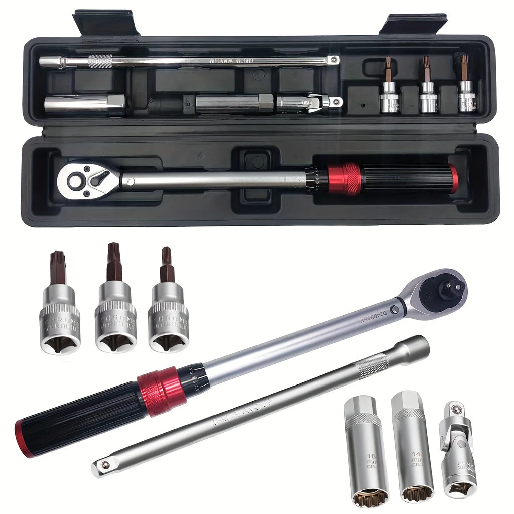 3/8 Inch Drive Click Torque Wrench Set, (10-60 Nm) Dual Direction Adjustable Torque Wrench with Spark Plug Socket Zpaxo Red