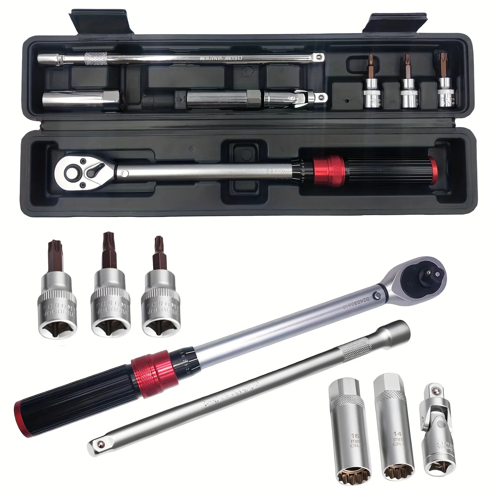 3/8 Inch Drive Click Torque Wrench Set, (10-60 Nm) Dual Direction Adjustable Torque Wrench with Spark Plug Socket Zpaxo Red
