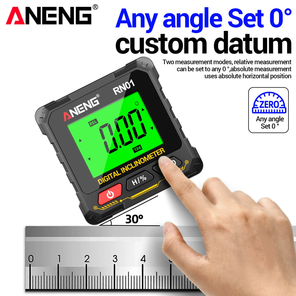 ANENG RN01 Digital Inclinometer 4-Side Strong Mag Angle Gauge 0 05