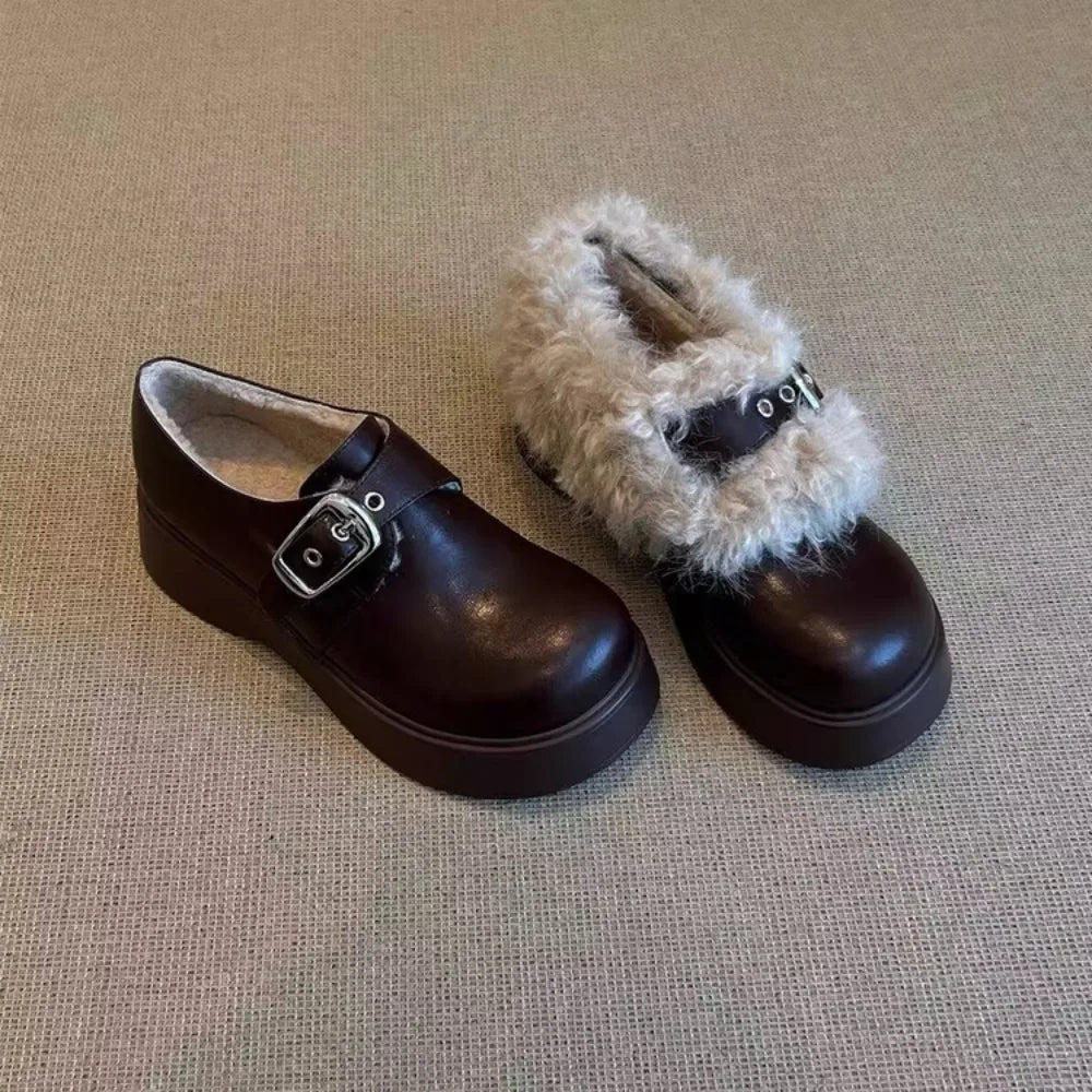 Vintage Thick-soled Women's Shoes All-match Fleece-lined Warm 1