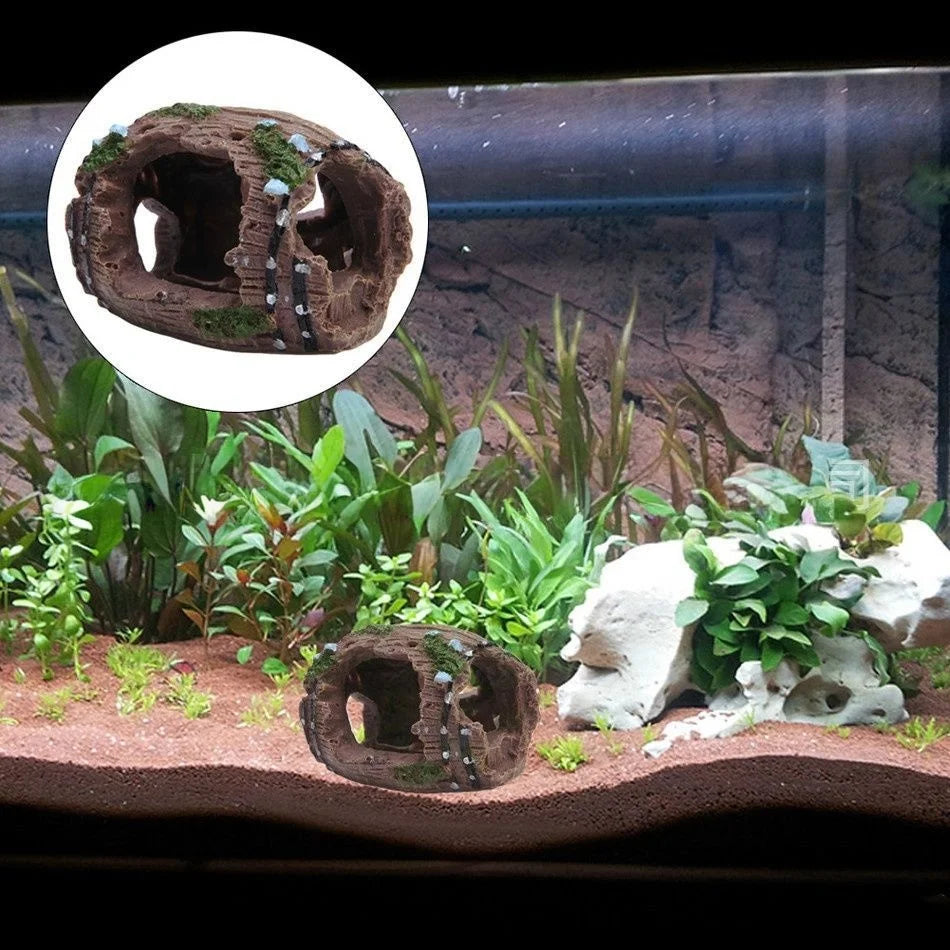 Resin Aquarium Ornaments Decorations Artificial Barrel Cave