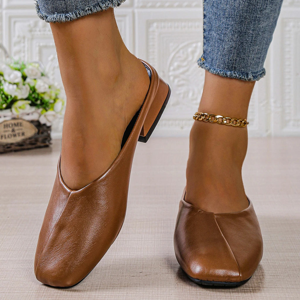 Women Mules Shoes 2025 New Low Heel Comfortable Slippers Outdoor Spring Summer Shoes Large Size Square Head Flat Sandals Women Zpaxo
