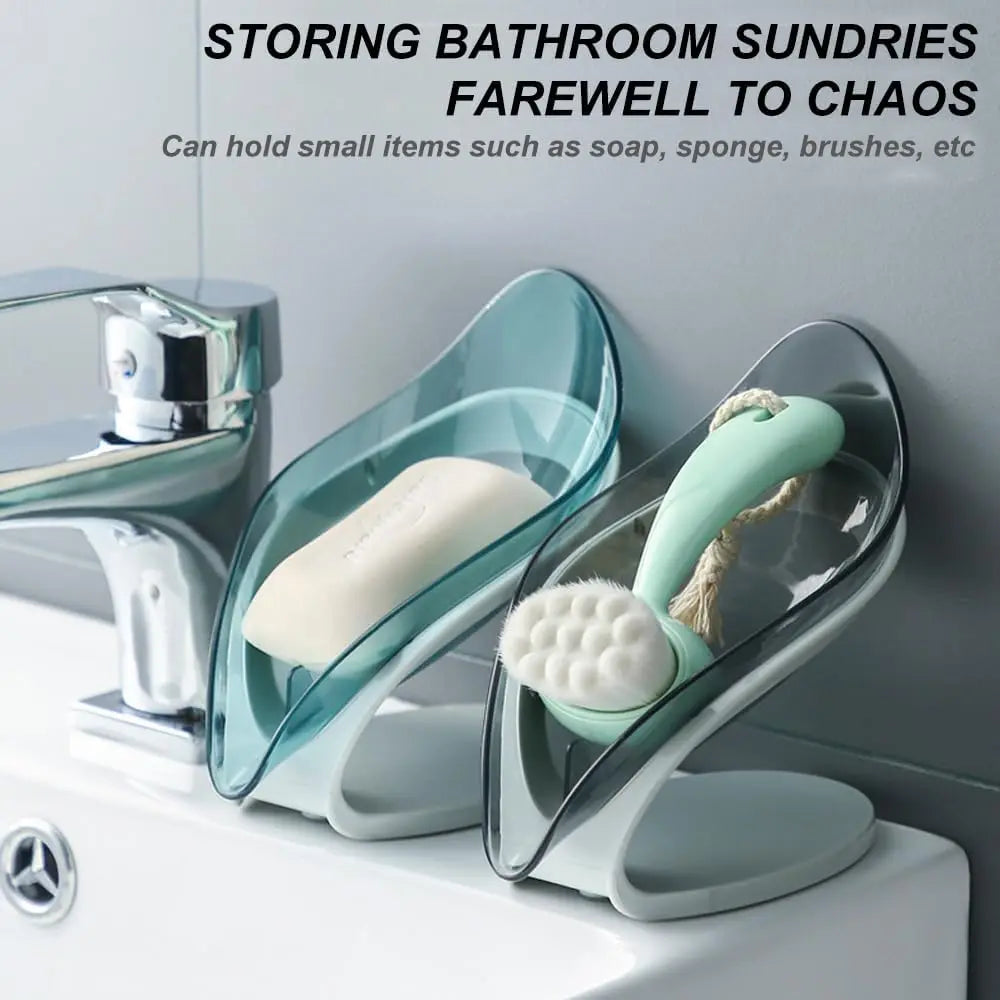 2-Pack Self-Draining Soap Dish with Suction Cup | Leaf Design