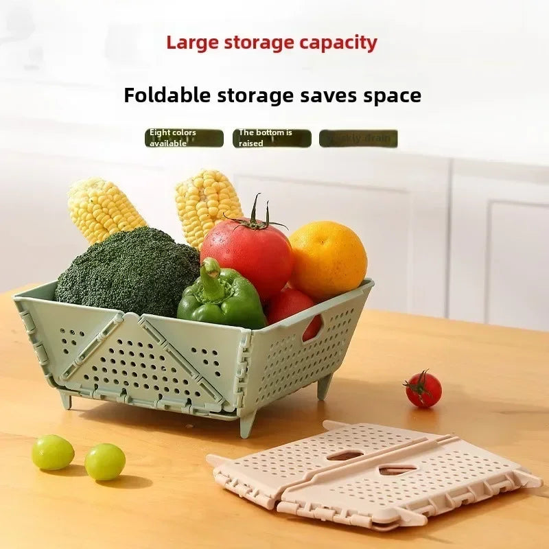 Hot Drain Basket, Fruit Basket, Foldable Plastic, Large Capacity, Raised Tiptoe, Household Kitchen, Vegetable Washing Basket Zpaxo