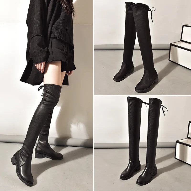 2023 Long Leather Boots Women's Over-the-knee Skinny Autumn Winter Zpaxo