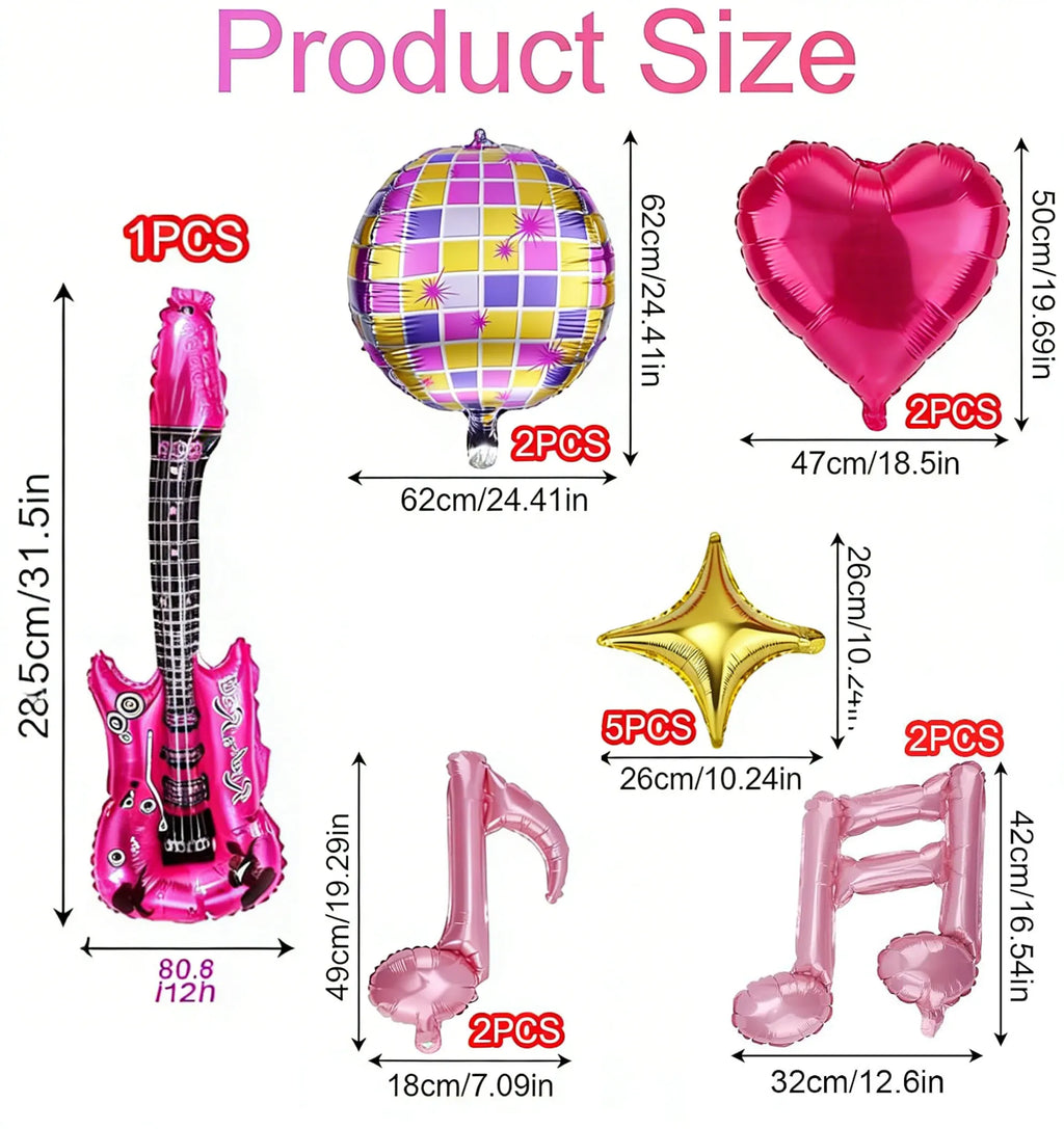 Singer Balloons Music Note Guitar Disco Foil Dancing Queen Rock