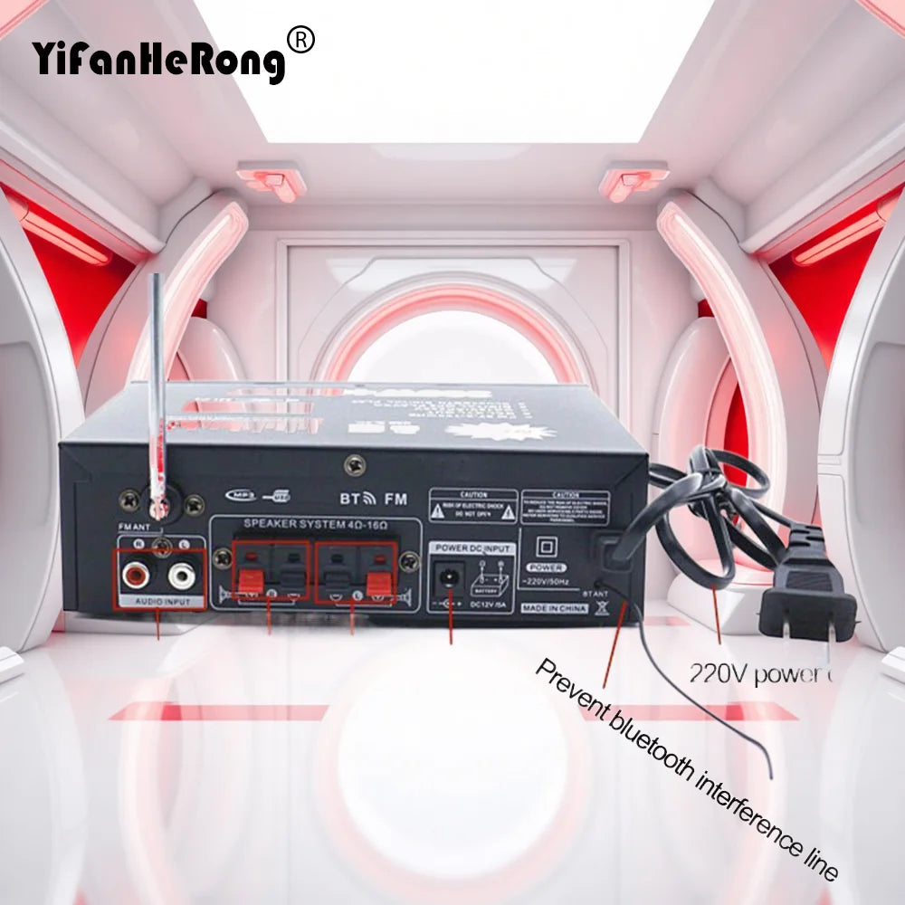 600W FM Radio Car HIFI Amplifier Audio Stereo Mini Amplificador 12V/220V Power Bluetooth-Compatible 2CH Home Theater Amplifiers Zpaxo With EU plug