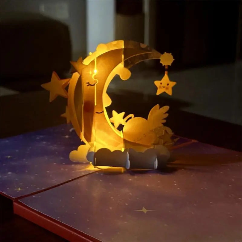 Artistic Moon Phase Card With LED Lights Elegant Gift For Lover Collector Handmade Party Invitation Card Zpaxo