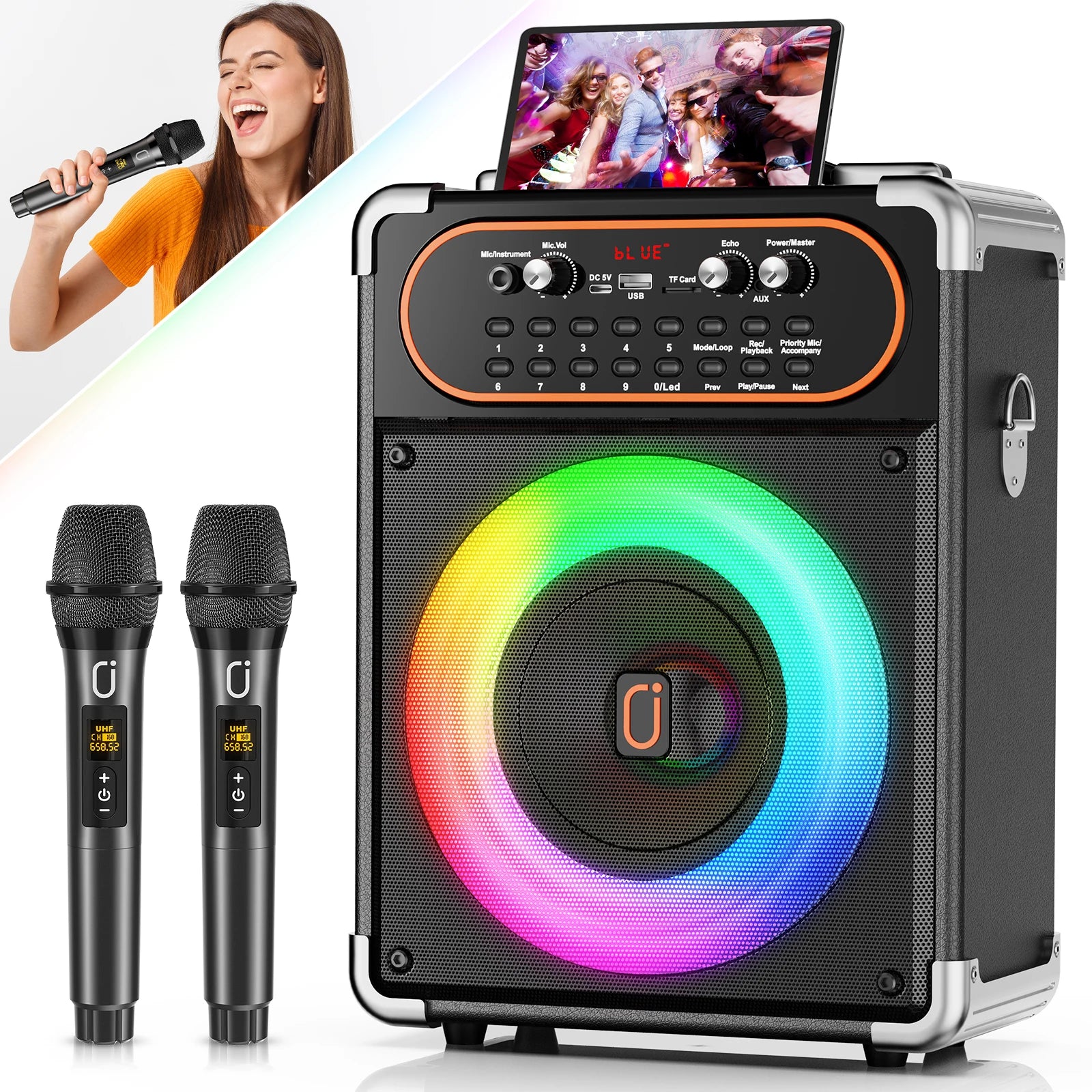 S68 Kara Ok 2 Microphones Portable Bluetooth 5 3 Speaker Suitable