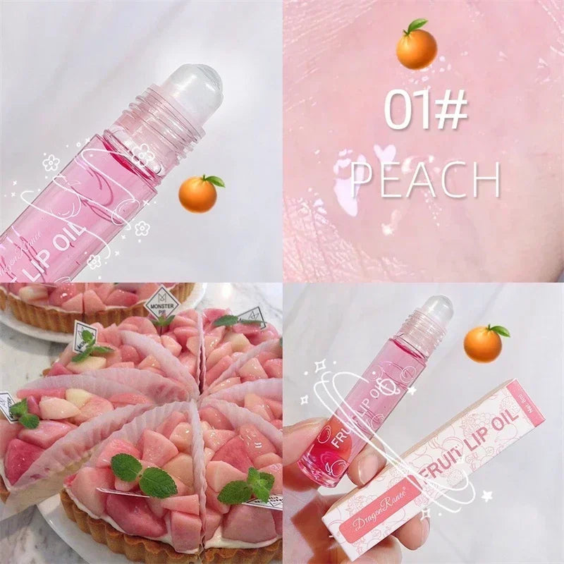 6 Colors Fruit Essence Lip Balm Roll-on Lip Oil Moisturizing Mirror Lipstick Transparent Hydrating Lip Gloss Long-Lasting Shine Zpaxo