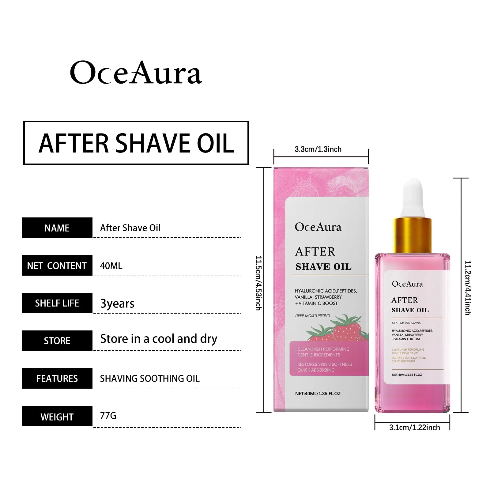 OceAura Strawberry Hair Removal Soothing Body Oil 40ml Soothing Body Oil Zpaxo