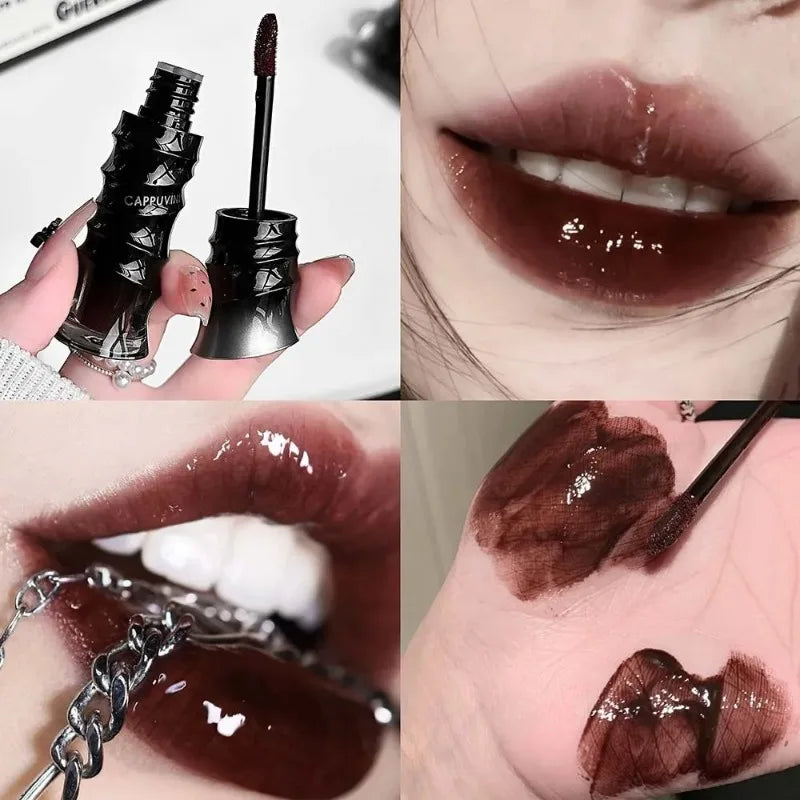 Punk Dark Red Lip Gloss Mirror Shine Moisturizing Texture Non-sticky