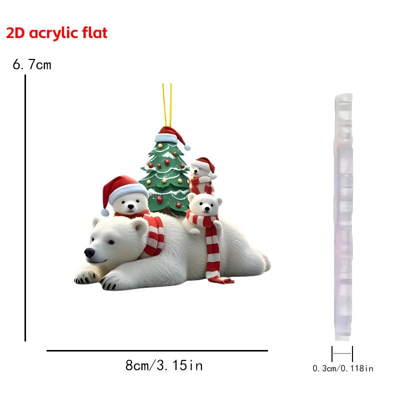 Christmas 2D Acrylic Animal Ornaments – Tree, Keychain & Bag Decor