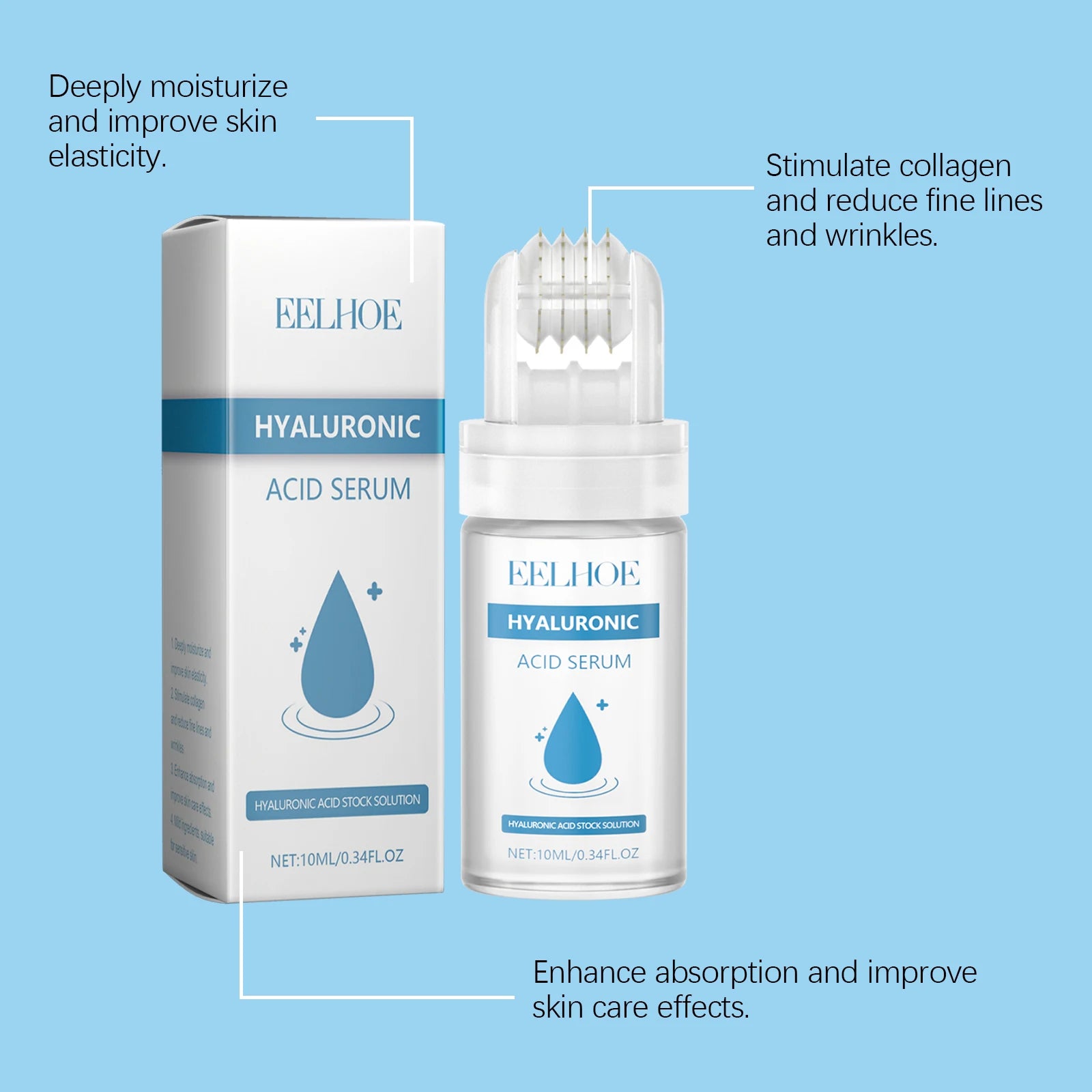 Hyaluronic Acid Serum Micro Roller 0.25mm Micro Needle Essence Hydrating Brightening Smooth Pore Refining Beauty Facial Skin Car Zpaxo