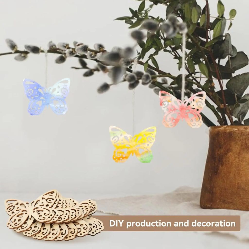 10pcs Unfinished Wooden Butterfly Blank, Wood Cutouts Hollow Butterfly Shaped Ornaments for DIY Art Crafts Home Decorations Zpaxo