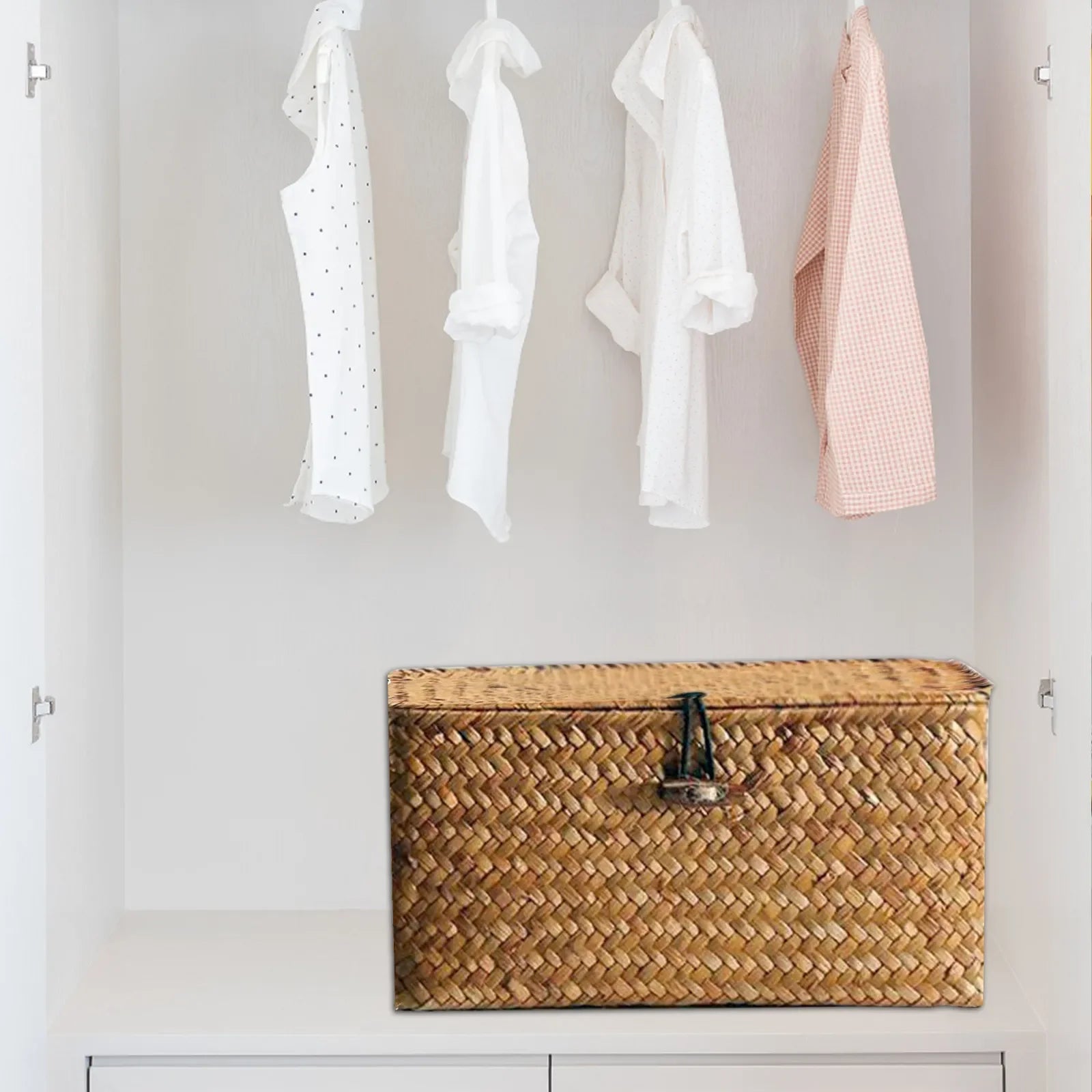 Handmade Wicker Rattan Storage Basket with Lid | Seagrass Wicker Storage Basket Zpaxo