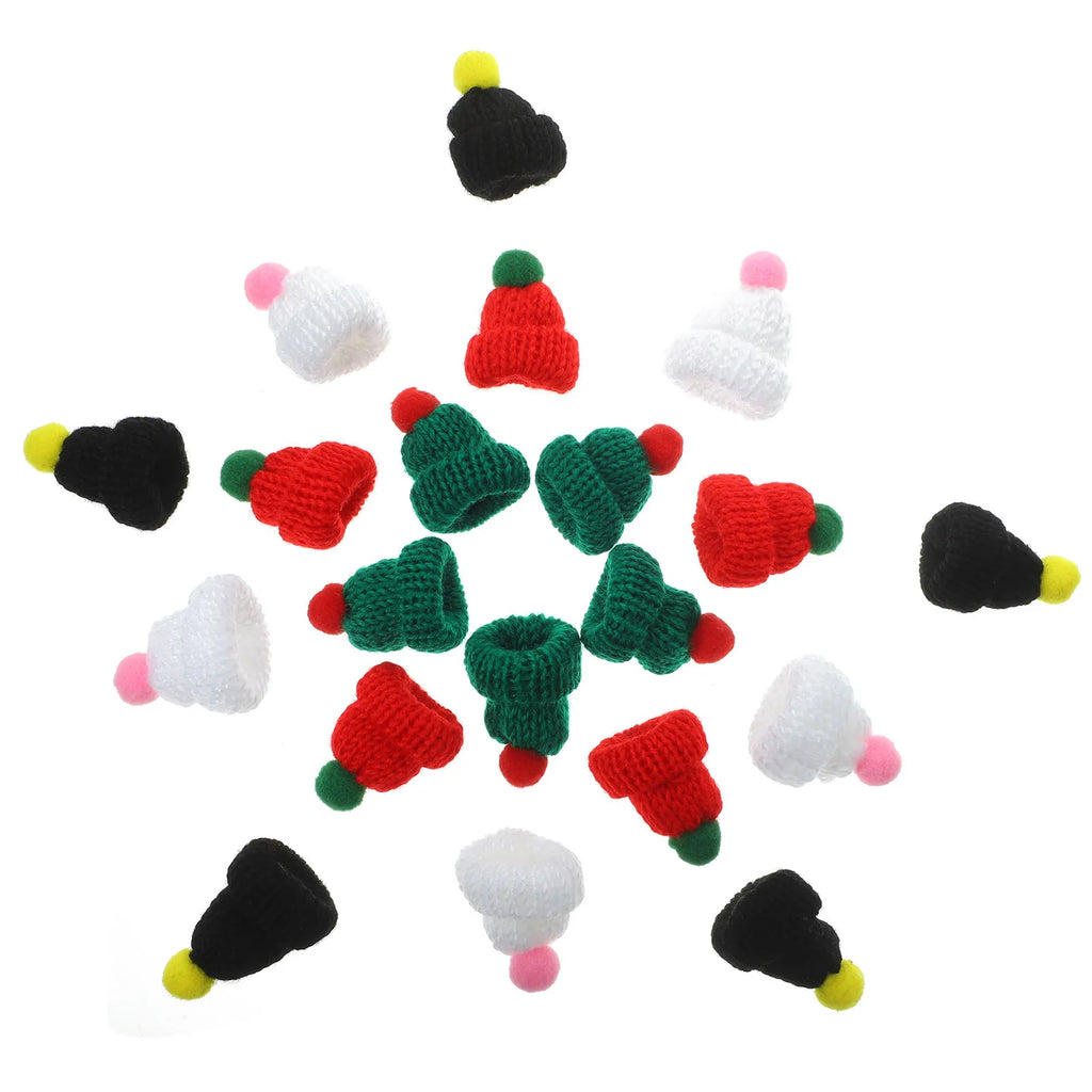Mini Woollen Santa Hat Knitted Christmas Decoration Clothes Hats Bags