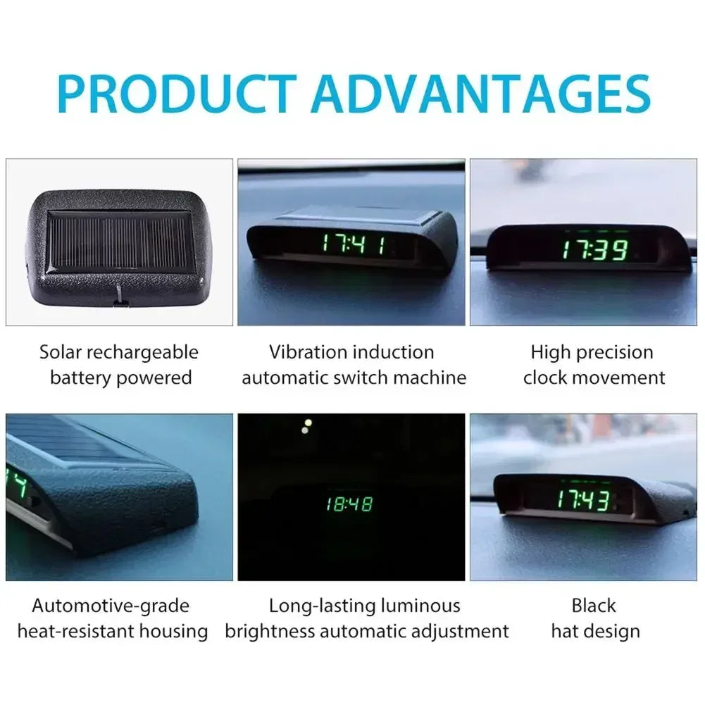 Solar Powered Digital Car Clock – Auto Brightness Stick-On