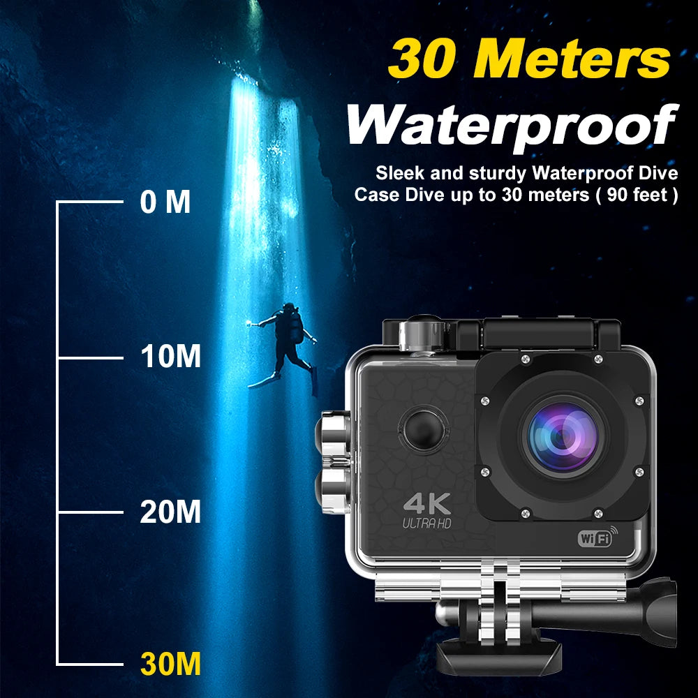 4K/30fps Ultra HD Action Camera WiFi 2.0-inch Waterproof Helmet Video Recording Camera Sports Camera Outdoor Mini Portable Cam Zpaxo