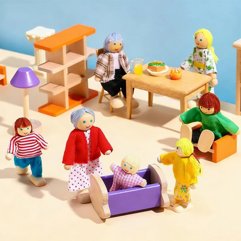 Wooden Dollhouse Dolls Flexible Mini People Figures Doll House
