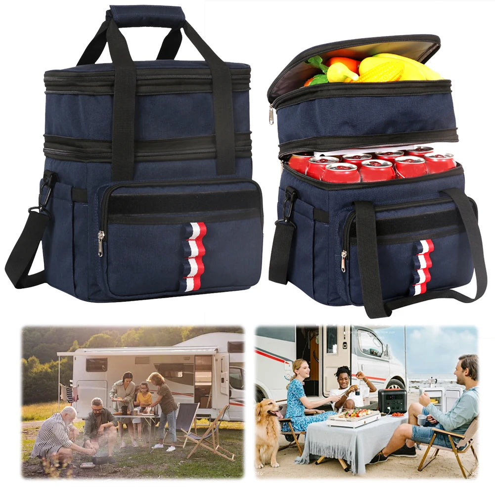 Insulated Cooler Bag Side Pockets Thermal Storage Dual Compartments