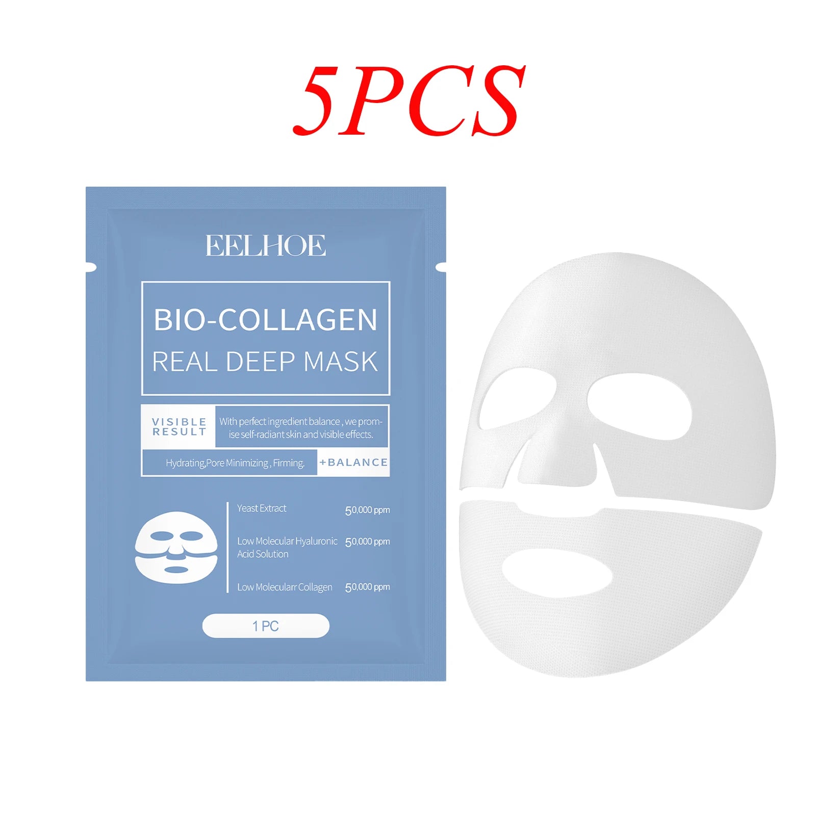 EELHOE 1-30PCS Bio Collagen Real Deep Mask Soluble Collagen Sheet Mask with Hydrolyzed Collagen Moisturizing Face Mask Skin Care Zpaxo 5PCS