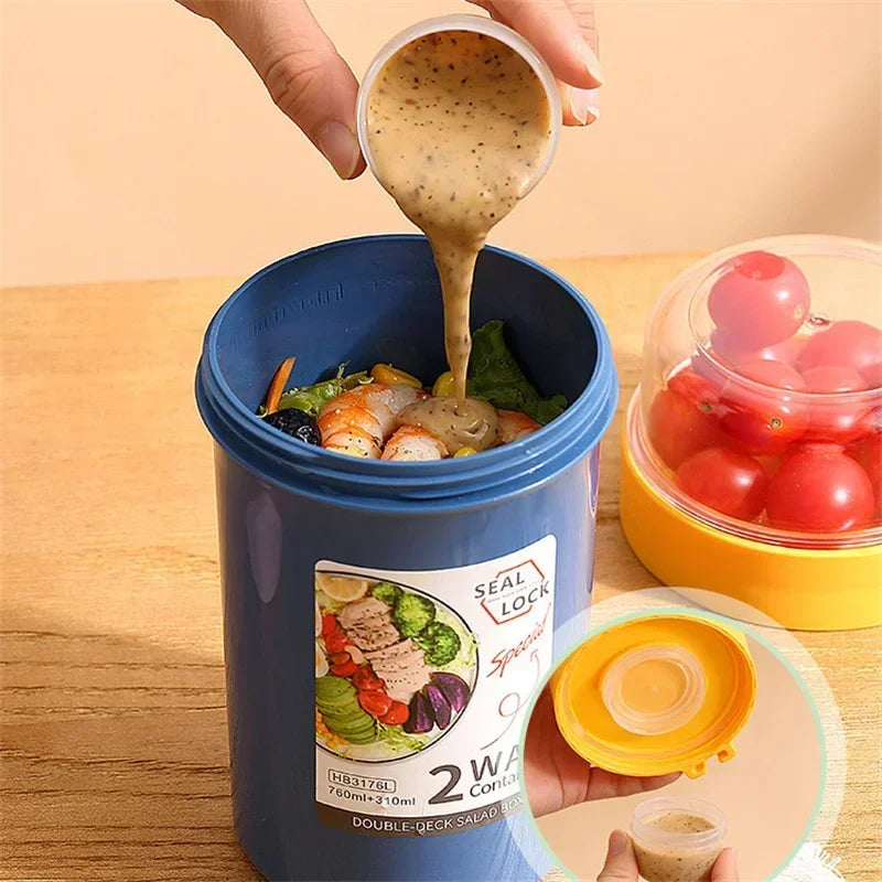 Portable Salad Cups Container Plastic with Lid and Fork Overnight cup Breakfast Oatmeal Cereal Nut Yogurt Cup School Lunch Box Zpaxo