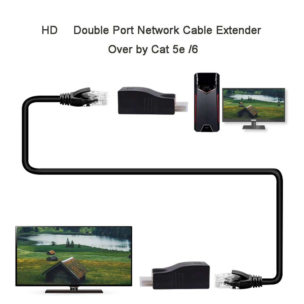 HDMI-Compatible Extender 4K RJ45 Ports LAN Network HDMI-Compatible Extension Up To 30m Over CAT5e / 6 UTP LAN Ethernet Cable Zpaxo