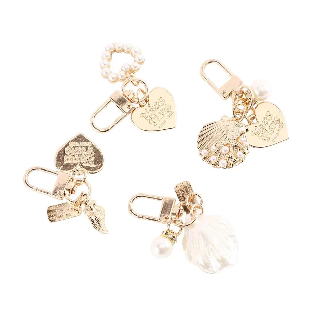 Cute Korean Fashion Gold Color Shell Conch Keychain Bag Charms Key Chain Heart Key Ring Key Accessories Zpaxo