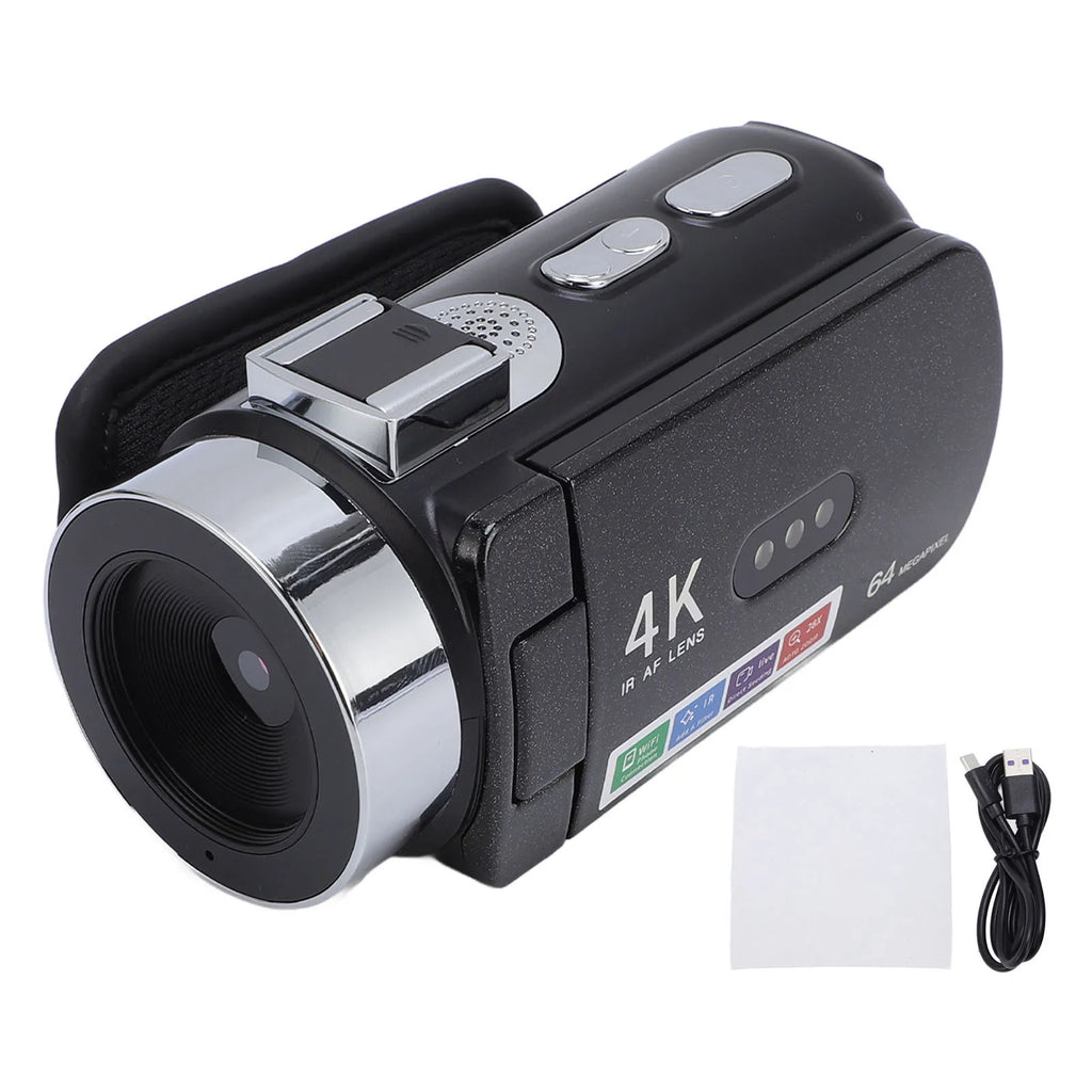 Digital Video Camera 28X Zoom Screen Auto Focus 4K 64MP HD LED White