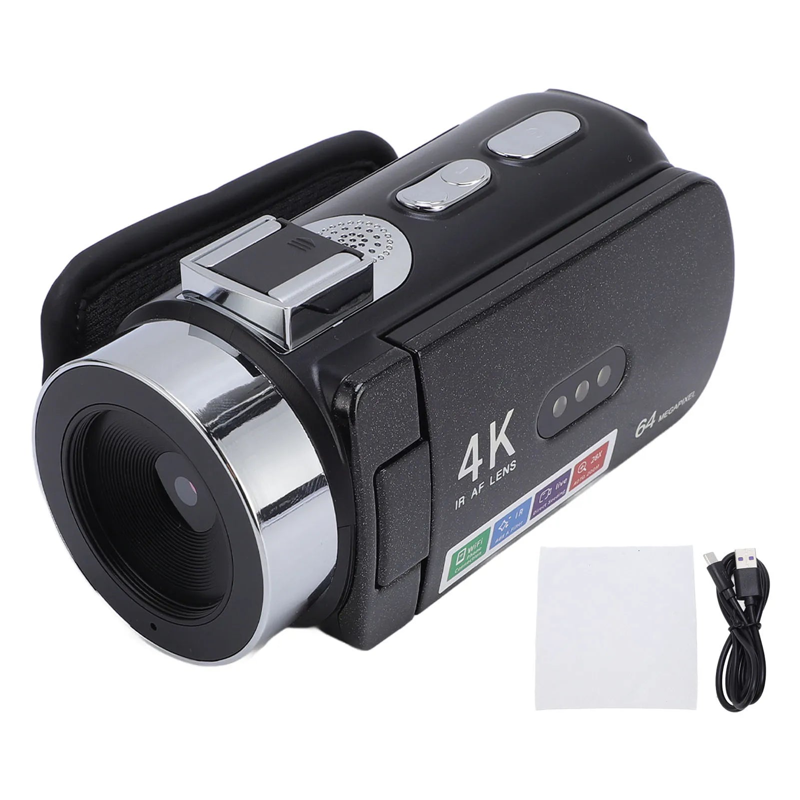 Digital Video Camera 28X Zoom Screen Auto Focus 4K 64MP HD LED White