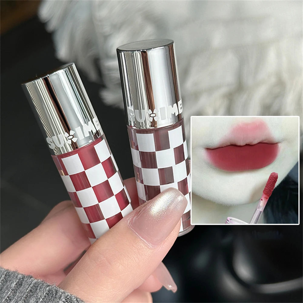 Checkered Nude Purple Matte Lip Mud Mousse Lipstick Waterproof Punk Zpaxo